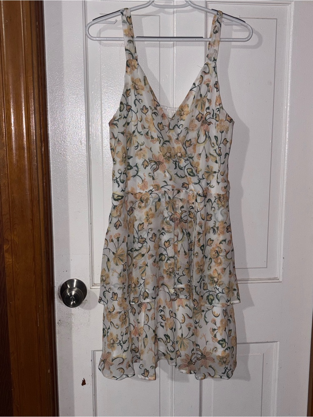 Maurices White Floral V-Neck Tiered Mini Dress